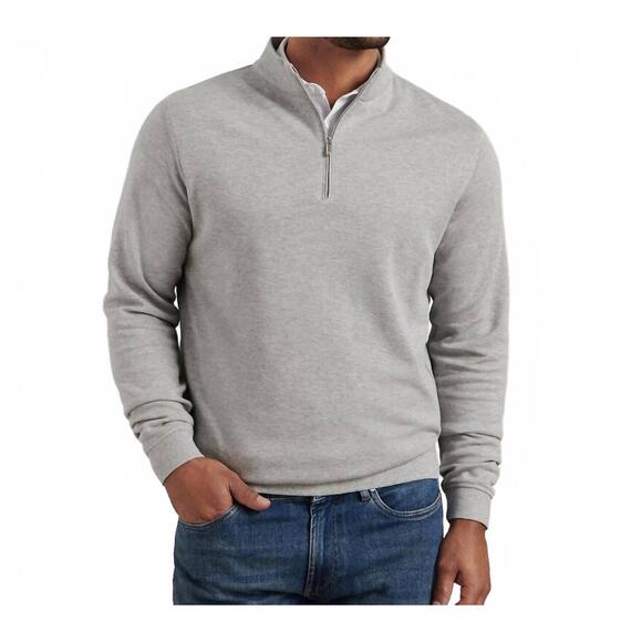 NEW PETER MILLAR men's crown comfort quarter zip top in light grey
